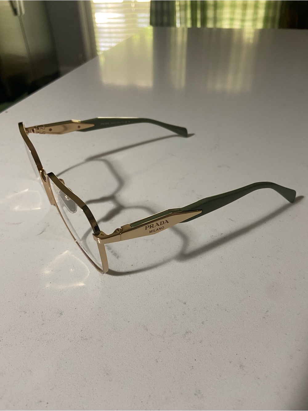 Prada Gold Hexagonal Metal Eyeglass Frames NWOT - Picture 3 of 4